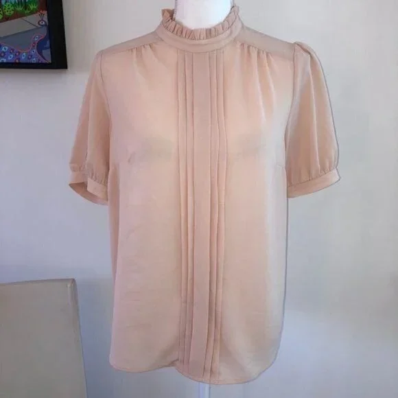 Monteau Top Size Large L Womens Short Sleeve High Neck Peach - Picture 8 of 9